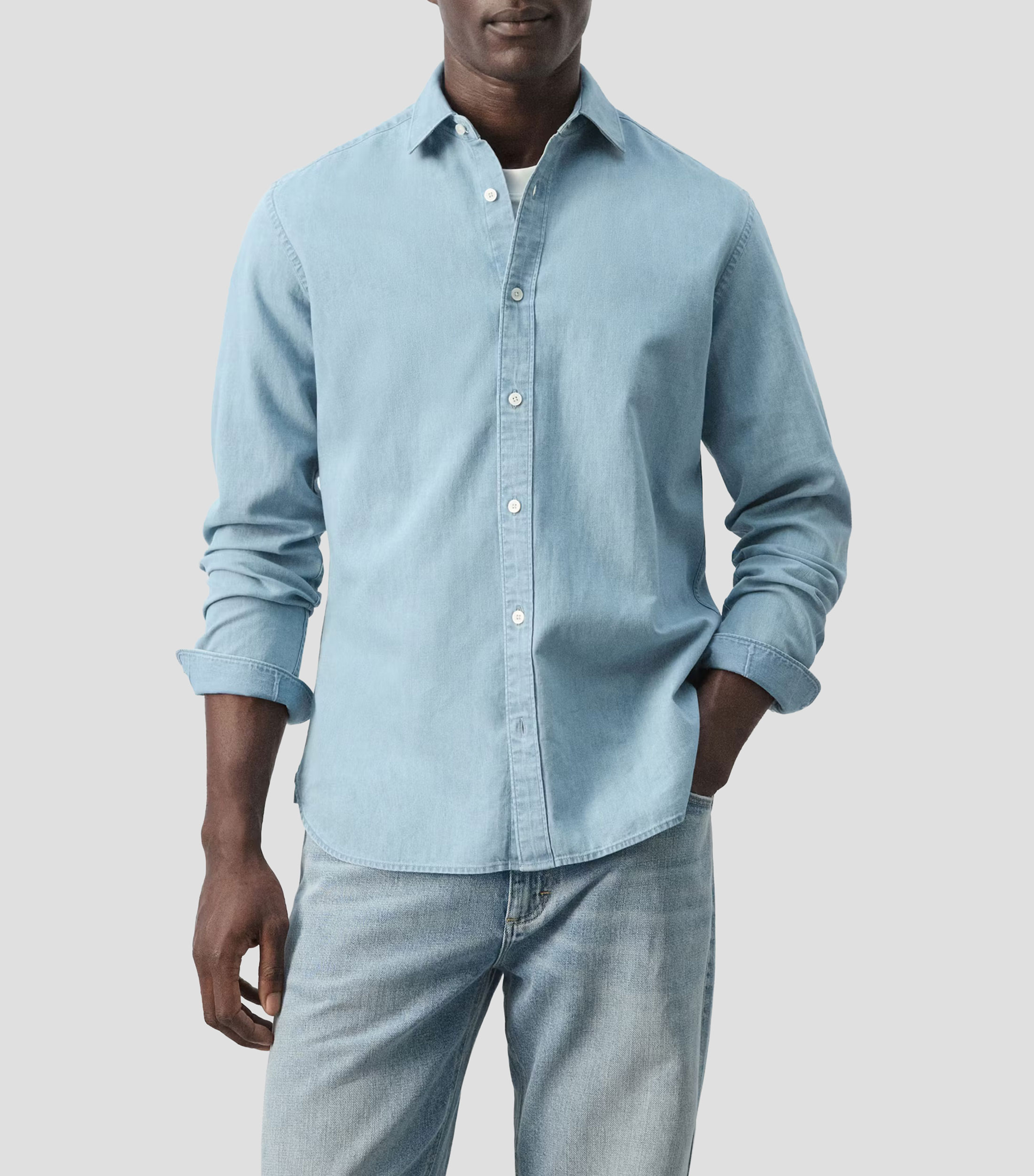 Camisa lisa manga larga Hombre
